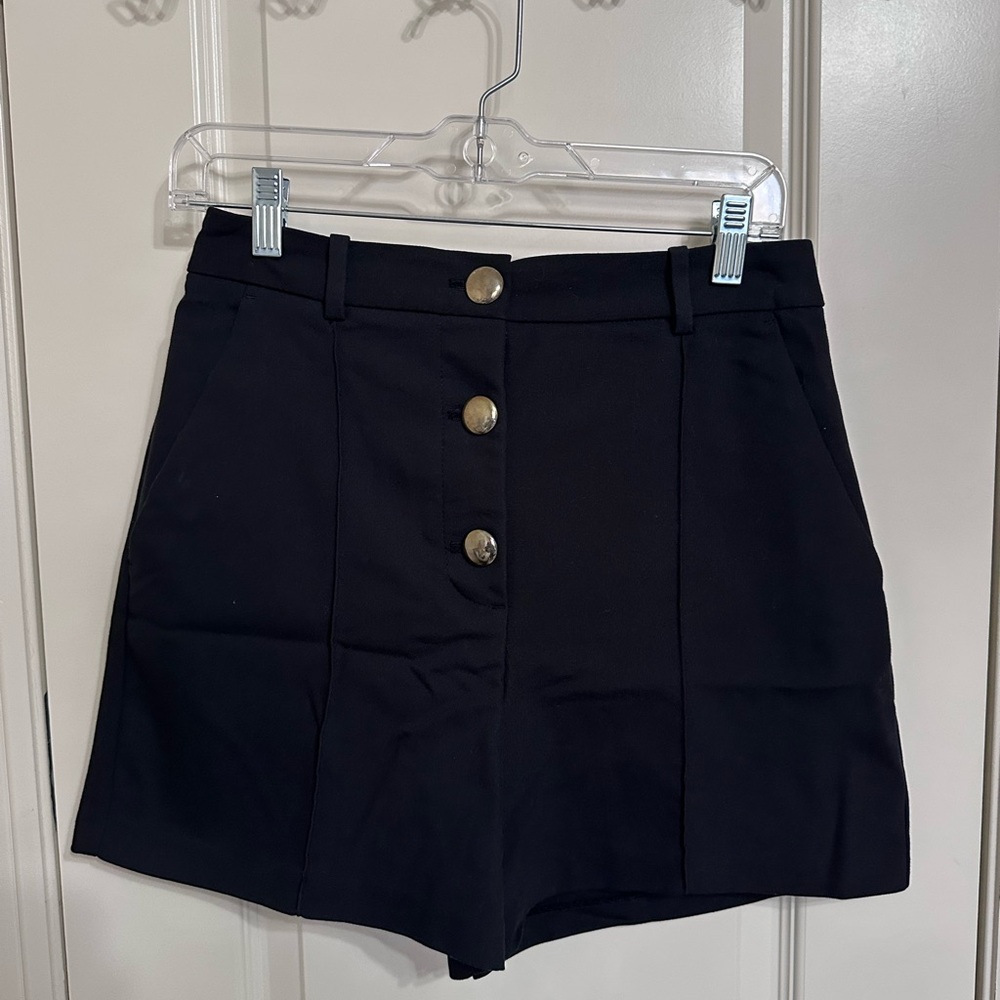 Zara Black High Waist Women's Shorts with Gold Buttons